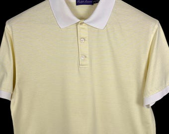 Vintage Ralph Lauren Purple Label Polo Shirt ~ M ~ 100% Mercerized Cotton ~ Striped ~ Rugby / Pullover ~ Golf ~ Made in Italy