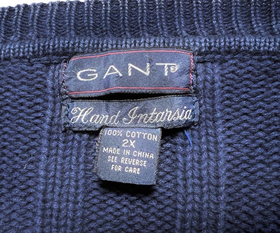 Vintage 1990s GANT Hand Intarsia Cable Knit V-Nec… - image 5