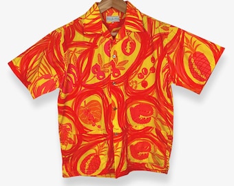 Vintage 1960s Bahama Hand Prints Sport Shirt ~ M ~ Camp Collar ~ Aloha / Rockabilly / Tiki / Atomic ~ Cabana / Lounge ~ Wedding