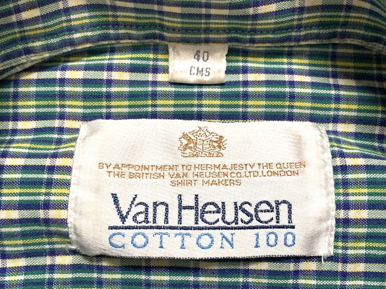 Vintage Made in England VAN HEUSEN Oxford Cloth Button-Down Shirt size M Broadcloth Plaid image 4