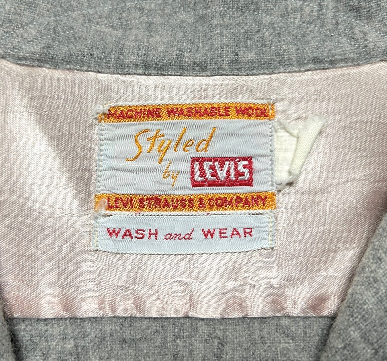 Vintage 1950s LEVI'S Wool Flannel Sport Shirt M Plaid Loop / Camp Collar Rockabilly Italian Collar Plaid Big E Era image 6