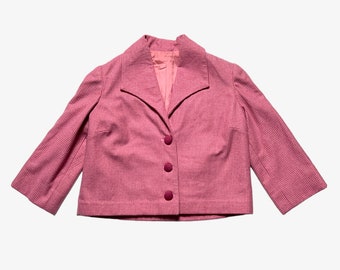 Vintage 1950s Women's Cropped Houndstooth Jacket ~ Cashmere / Wool ~ Blazer / Sport Coat / Bolero ~