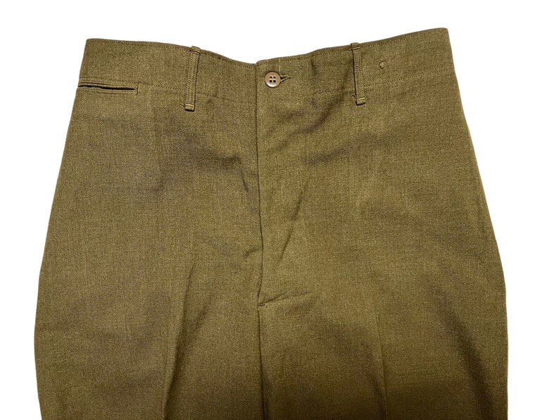 Vintage WWII US Army OD Wool Field Trousers / Pants measure 31.5 Waist Button-Fly Military Uniform 1940s / 40s 31 32 Waist image 3