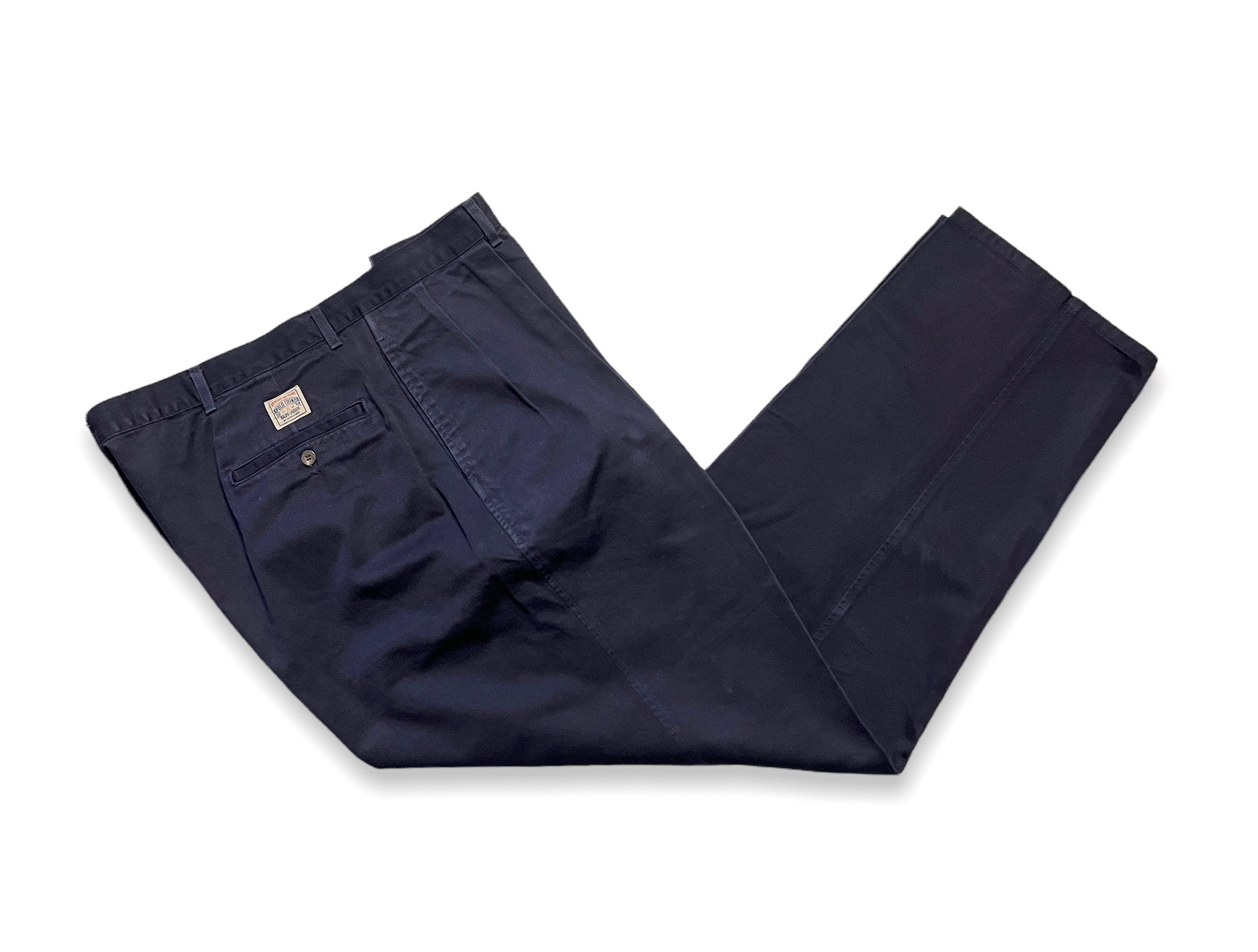 Vintage 90s Ralph Lauren Mens 32x30 Faded Wide Leg Cotton Chino Pants Navy  Blue | eBay