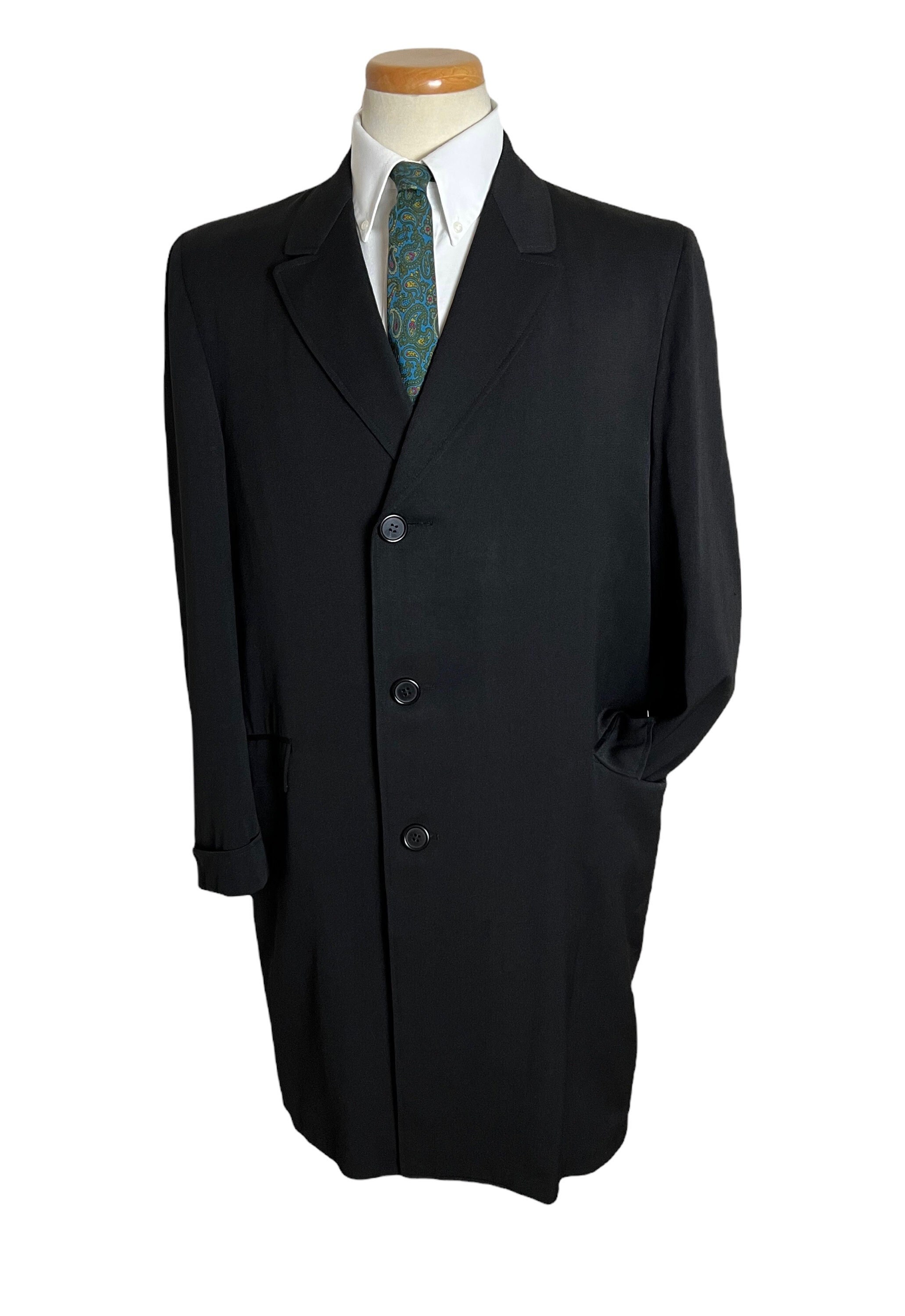 Vintage 1960s BRENT Black Wool Overcoat ~ 40 R ~ Trench Coat