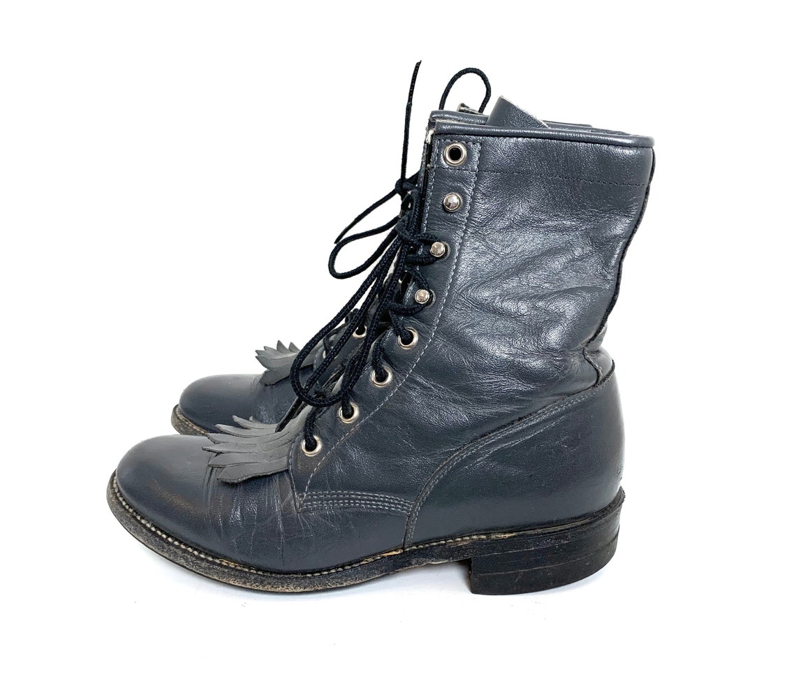 justin lace up boots black