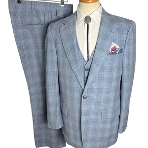 Vintage 1970s 3pc Glen Plaid Suit size 40 Long vest / jacket / pants Bootcut / Flare Leg Trousers Mod / Western Wedding 3 Piece image 3