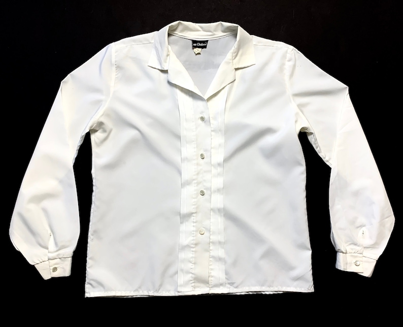Vintage Women/'s Button-Up Shirt ~ size M to L ~ Basic Minimalist ~ Blouse ~ Tuxedo Tux ~ Ann Chabrol