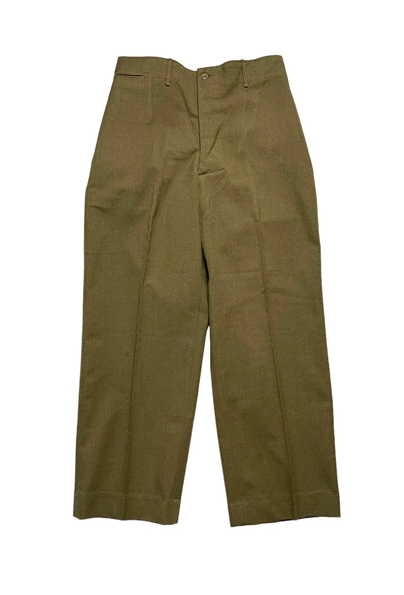 Vintage WWII US Army OD Wool Field Trousers / Pants measure 31.5 Waist Button-Fly Military Uniform 1940s / 40s 31 32 Waist image 2