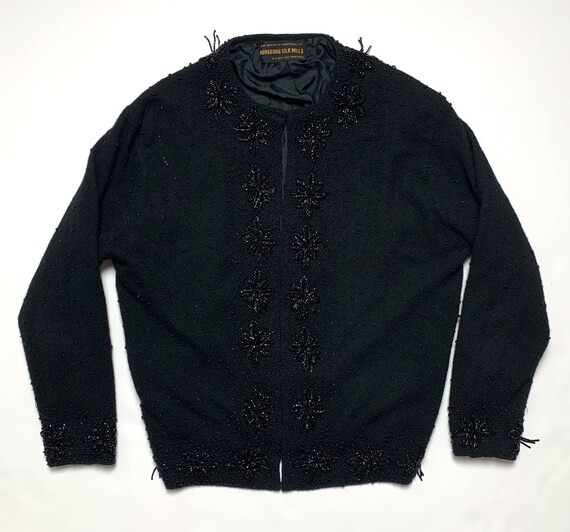Size L Vintage Lord and Taylor Black Angora-Blend Beaded Sweater