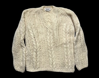 Vintage 1950s/1960s Women's LERNER SHOPS Mohair Pullover Sweater ~ Size M ~ Cable Knit ~ V-Neck Jumper ~ Made in Italy / Italian