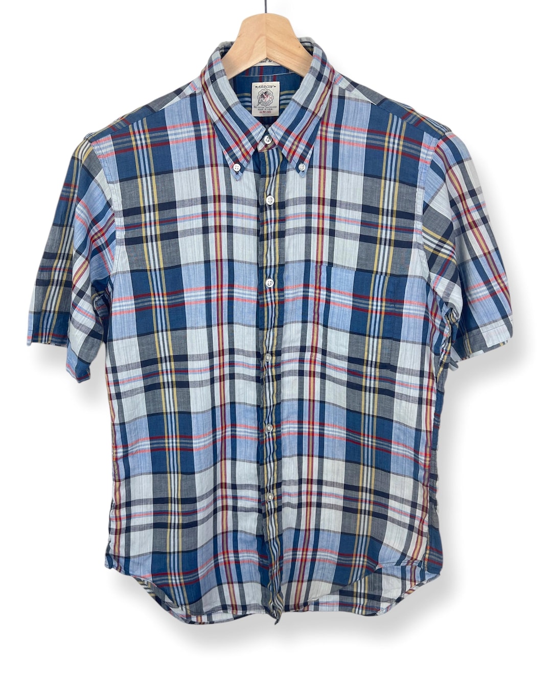Vintage 1960s ARROW 100% Cotton Bleeding Madras Plaid Button-down Shirt ...