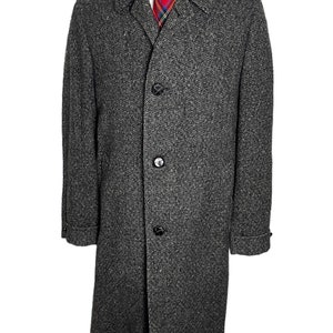 Vintage 1950s Wool WATER-MILL TWEED Balmacaan Overcoat size 38 to 40 Long Trench Coat / Topcoat Donegal Varsity Town Clothes image 5