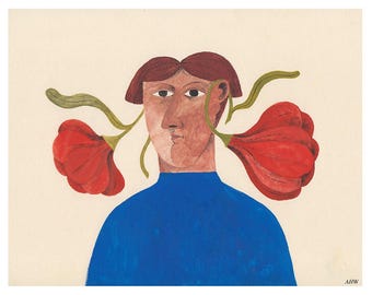 Woman with Flowers Print