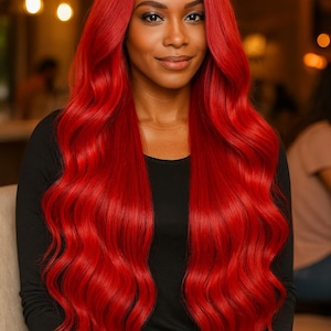 Bright Red Virgin Human Hair Extensions: 100g Bundles , 24 and 26 inches