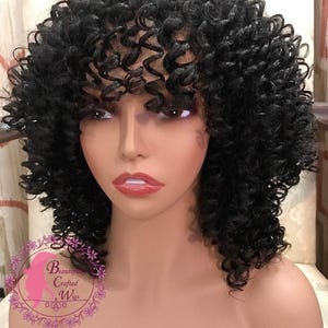 Curly Black Wig, Wigs for women, Synthetic Wigs, Jet Black Wig, Heat Resistant Wigs, Wigs with Bangs, Curly Wig, Perfect for Everyday Wear