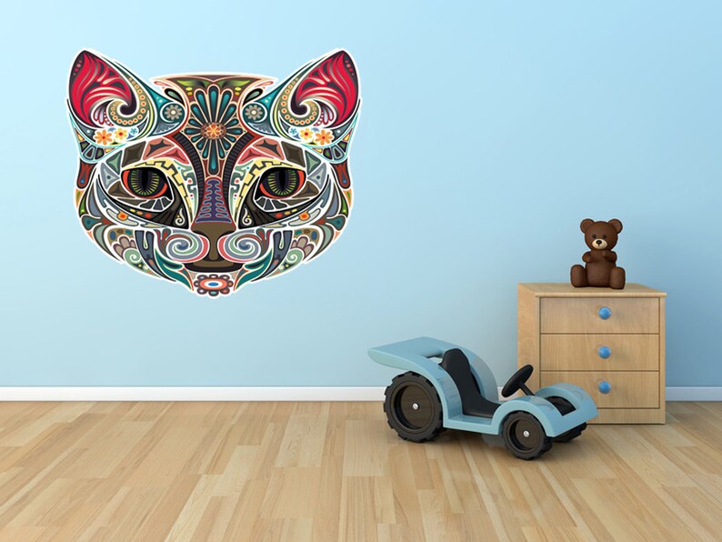 Abstract Cat Wall Decal colorful Cat Wall Sticker Cat Decor Etsy