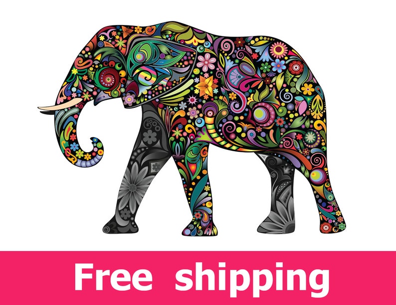 Elephant decal kids wall sticker elephant art floral | Etsy