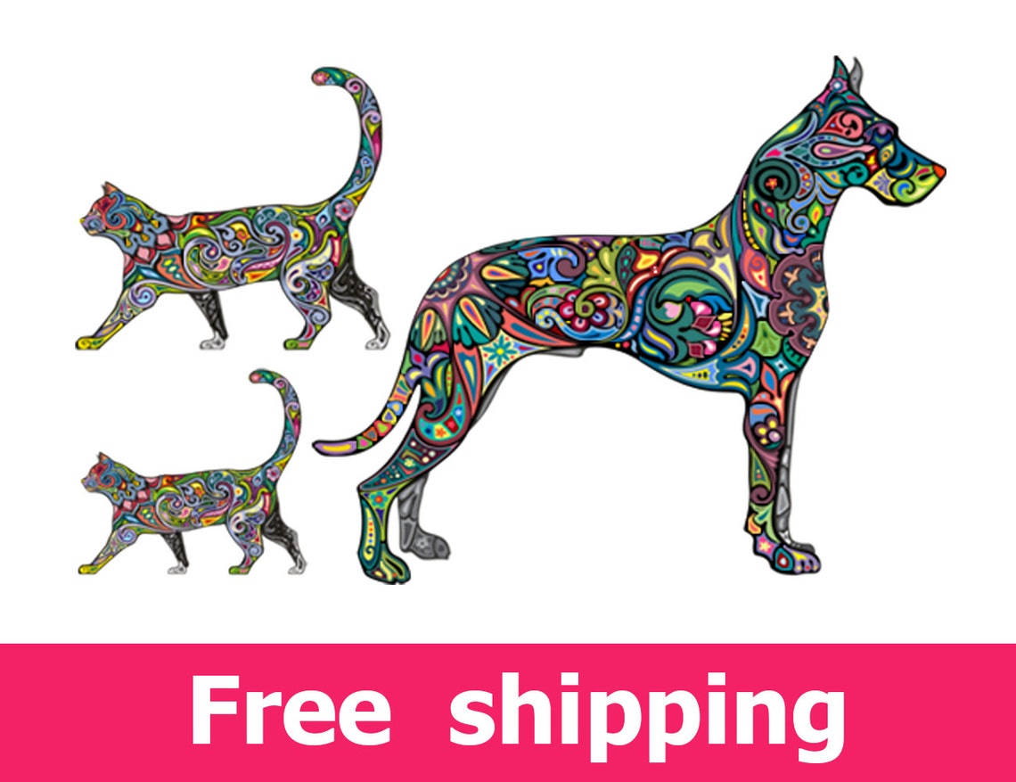 Abstract Dog Wall Decal, Colorful Dog Wall Sticker Dog Decor, Dogs