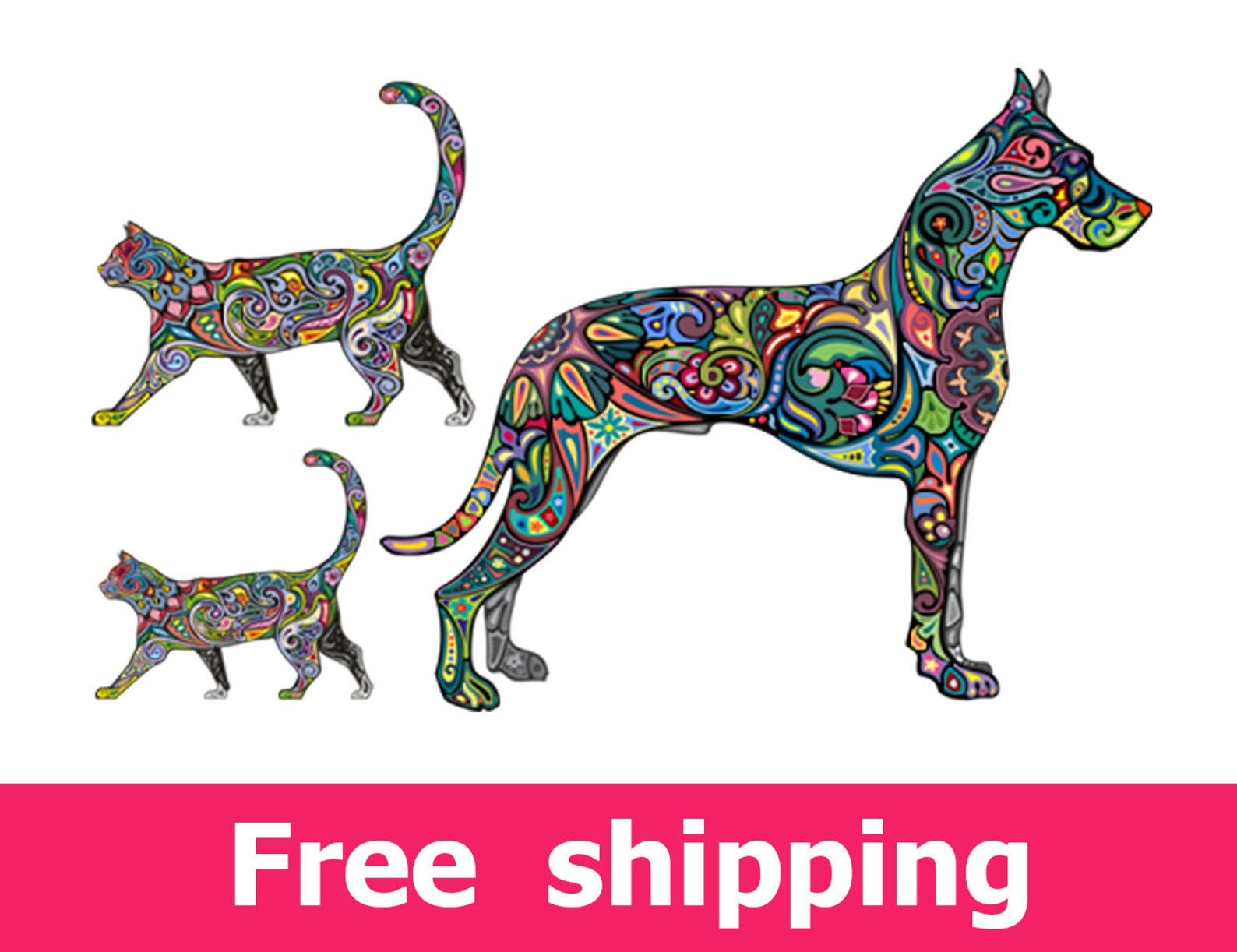 Abstract Dog Wall Decal, Colorful Dog Wall Sticker Dog Decor, Dogs Decal Vinyl Wolf Animal Dog