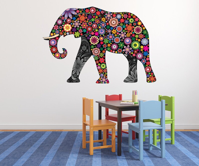 Elephant Wall Decal, Children Wall Sticker Elephants Art, Floral