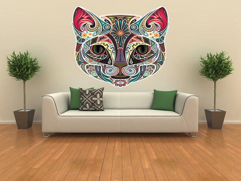 Abstract Cat Wall Decal colorful Cat Wall Sticker Cat Decor Etsy