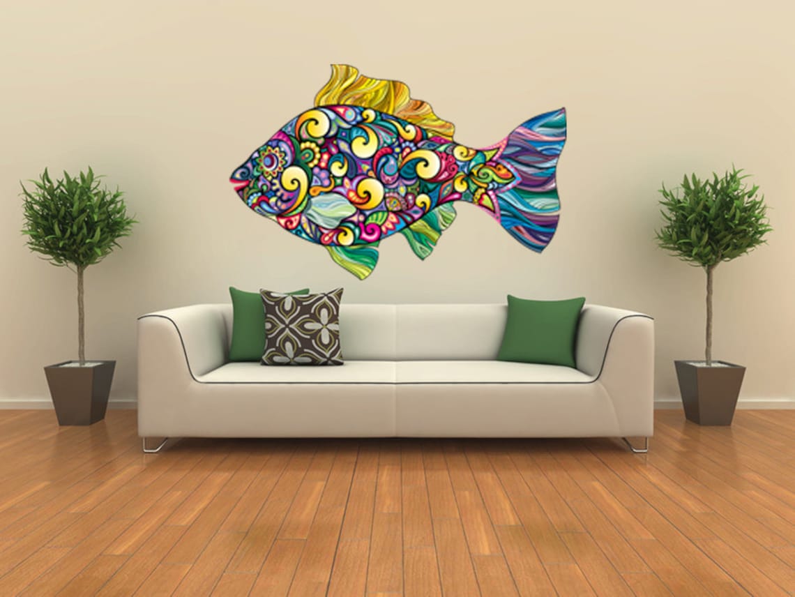Abstract Fish Wall Decal, Colorful Fish Wall Sticker, Fish Decal Vinyl
