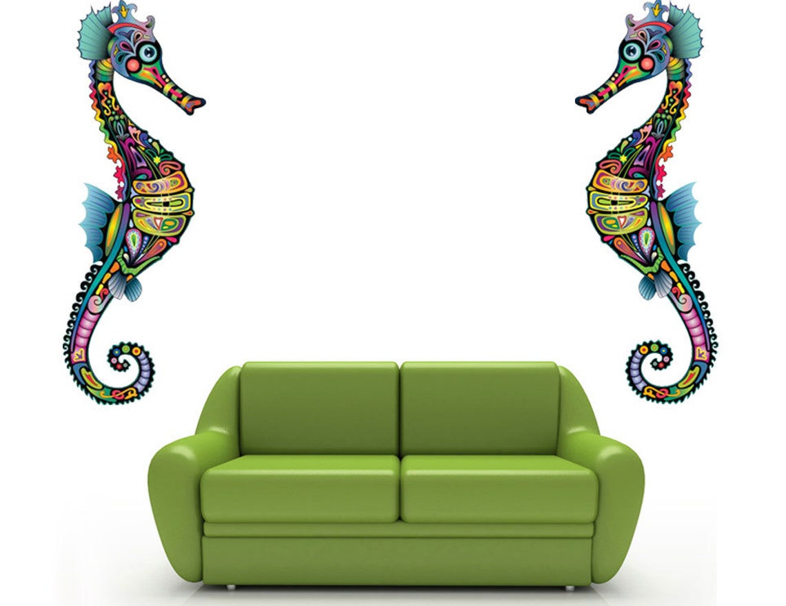 Abstract Seahorse Wall Sticker, Colorful Seahorse Wall Decal Decor