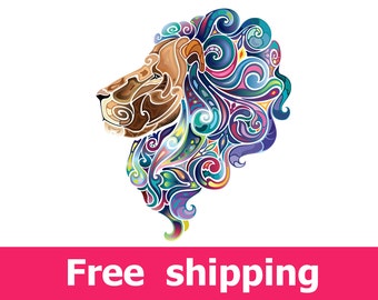 abstract lion wall sticker, colorful lion wall decal decor, lion wall sticker removable vinyl animal nature cartoon lions wall art [FL054]