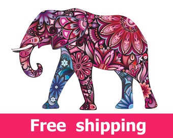 Elephant wall sticker, nursery wall art elephant wall decal, pink elephant decal wall decor removable vinyl animal abstract colorful [FL071]