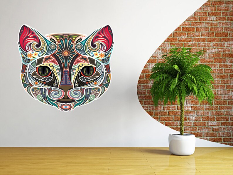 Abstract Cat Wall Decal colorful Cat Wall Sticker Cat Decor Etsy
