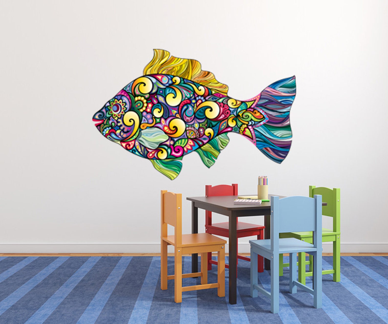 Abstract Fish Wall Decal, Colorful Fish Wall Sticker, Fish Decal Vinyl