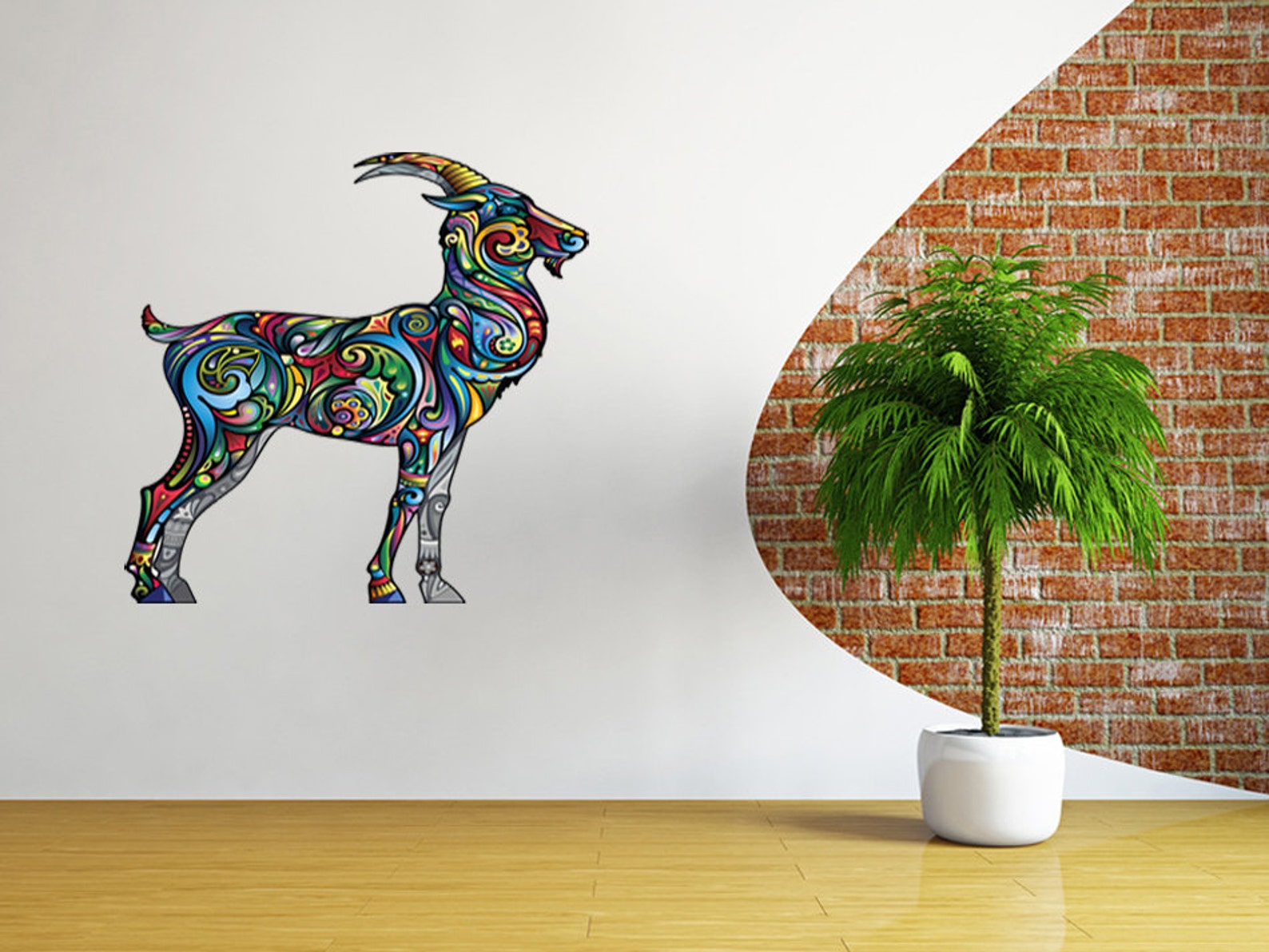 Abstract Goat Wall Decal, Colorful Goat Wall Sticker, Goat Decal