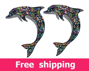 abstract dolphin wall sticker, texture dolphin wall decal, dolphin wall sticker removable vinyl animal dolphins. dolphins wall art [FL045]