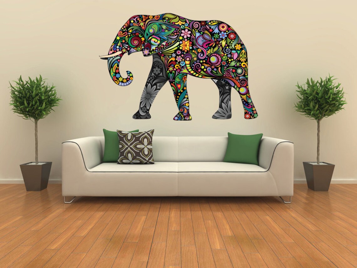 Elephant Decal, Kids Wall Sticker Elephant Art, Floral Elephant Wall