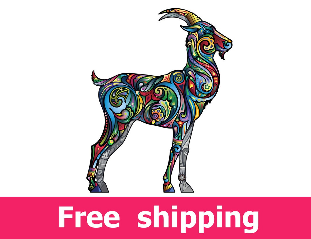 Abstract Goat Wall Decal, Colorful Goat Wall Sticker, Goat Decal