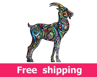 abstract goat wall decal, colorful goat wall sticker, goat decal nursery poster goat print vinyl gift animal goats wall art decor [FL062]