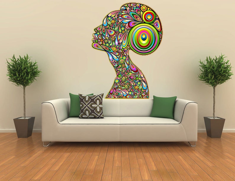 Abstract Woman Wall Sticker, Colorful Female Wall Decal Decor, Girl