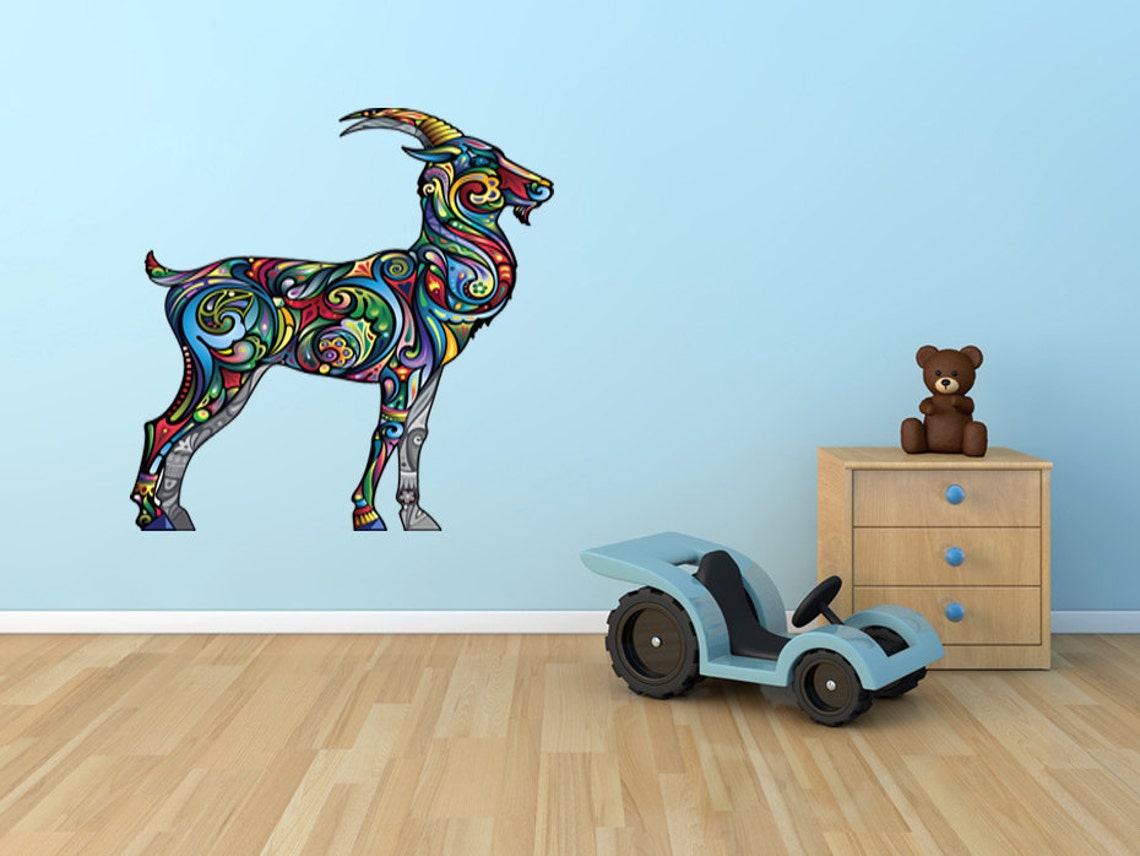 Abstract Goat Wall Decal, Colorful Goat Wall Sticker, Goat Decal