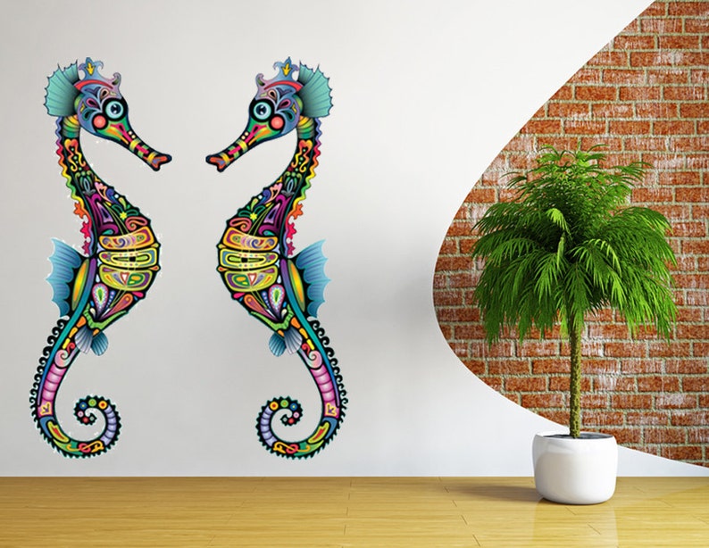 Abstract Seahorse Wall Sticker, Colorful Seahorse Wall Decal Decor