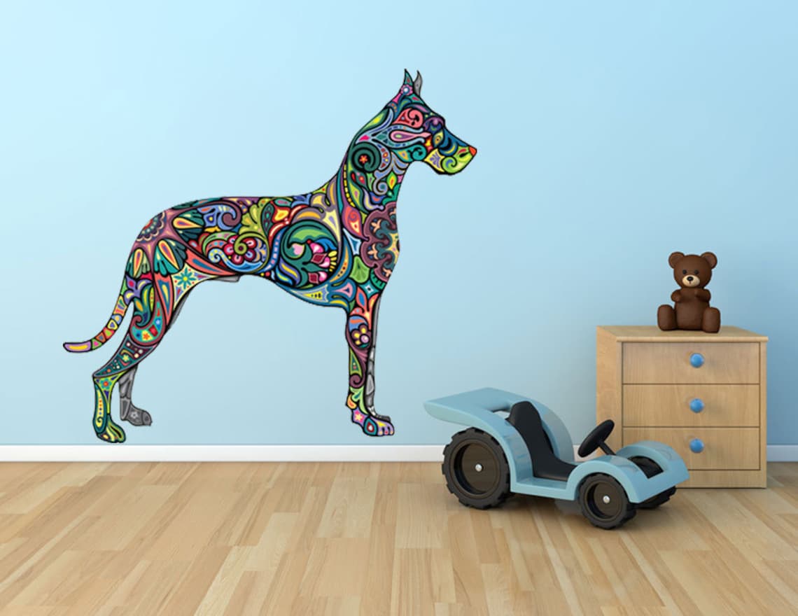 Abstract Dog Wall Decal, Colorful Dog Wall Sticker Dog Decor, Dogs Decal Vinyl Wolf Animal Dog