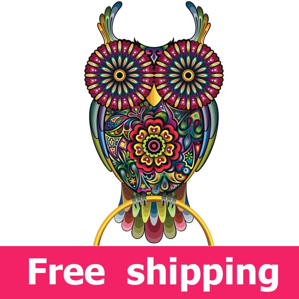 abstract owl wall sticker, colorful owl wall decal decor, owl wall sticker removable vinyl bird animal nature cartoon owls wall art [FL051]