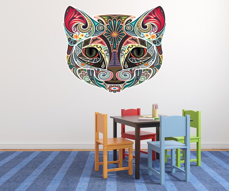 Abstract Cat Wall Decal colorful Cat Wall Sticker Cat Decor Etsy