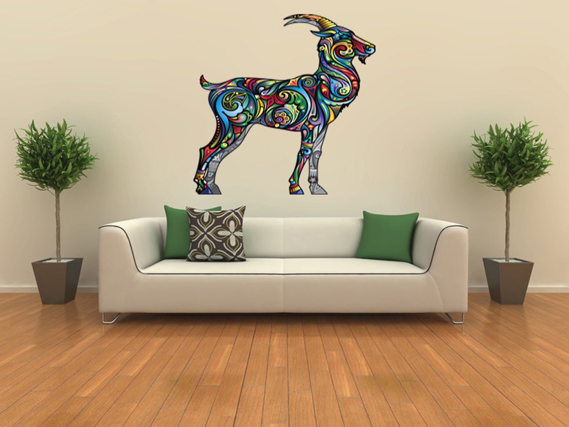 Abstract Goat Wall Decal, Colorful Goat Wall Sticker, Goat Decal