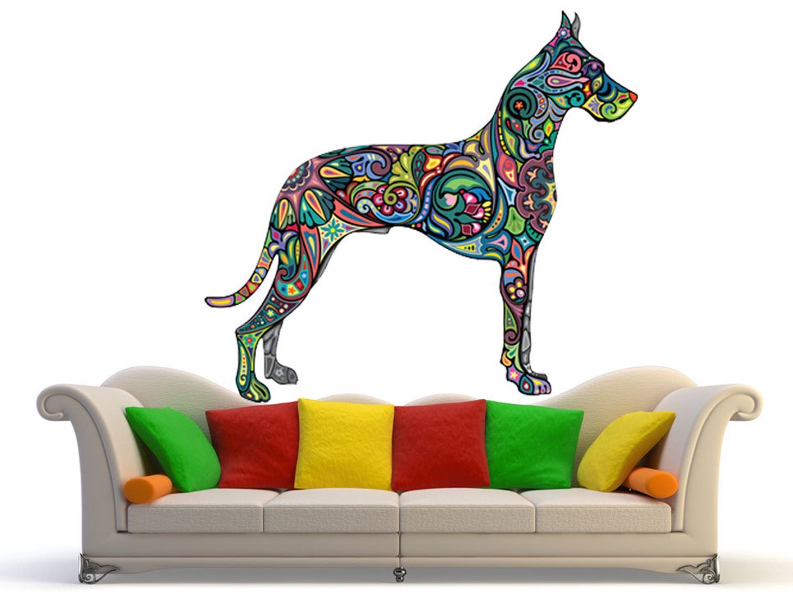 Abstract Dog Wall Decal, Colorful Dog Wall Sticker Dog Decor, Dogs Decal Vinyl Wolf Animal Dog