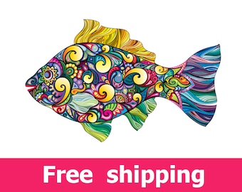 abstract fish wall decal, colorful fish wall sticker, fish decal vinyl nursery poster fish print gift fish wall art fish wall decor [FL085]