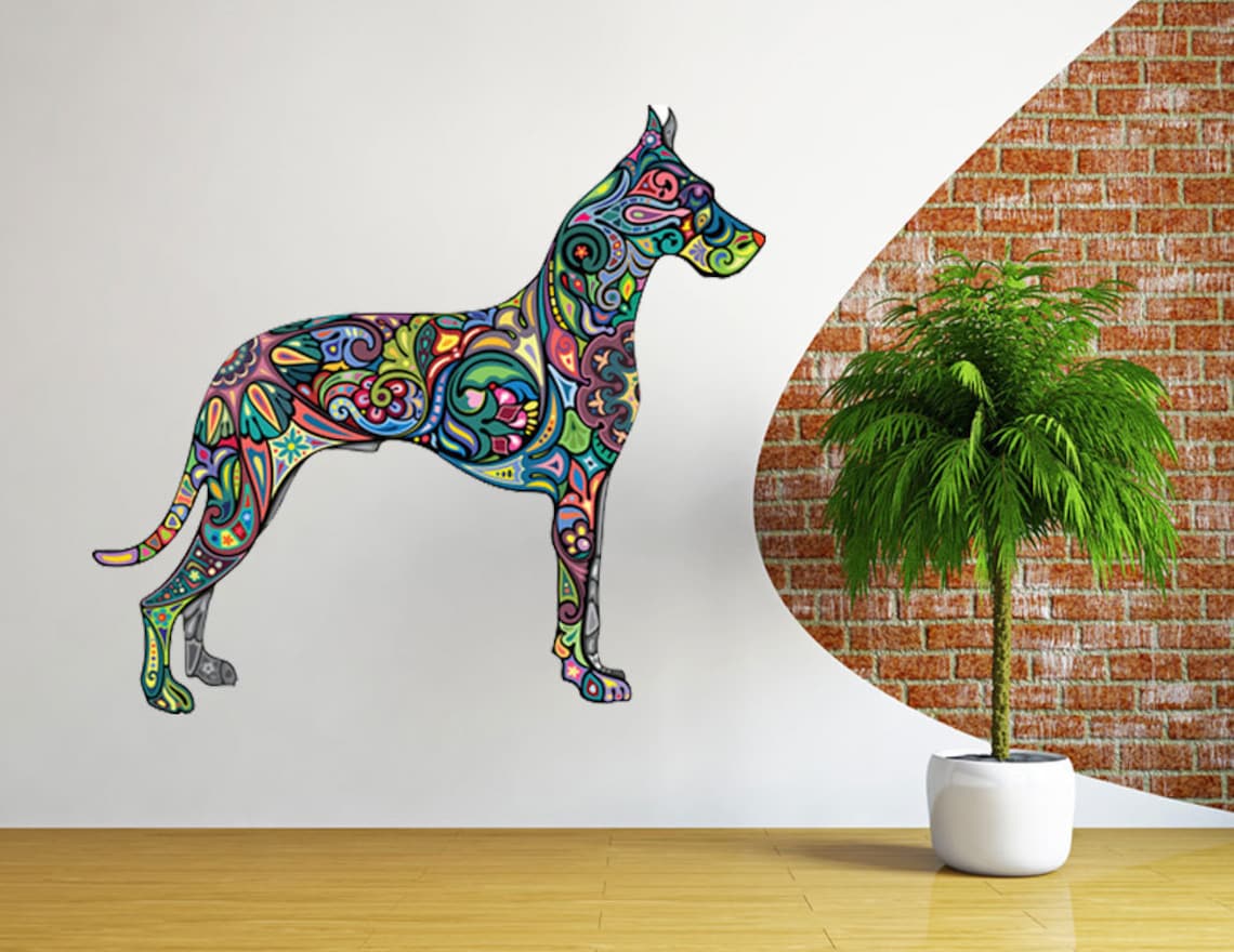 Abstract Dog Wall Decal, Colorful Dog Wall Sticker Dog Decor, Dogs Decal Vinyl Wolf Animal Dog