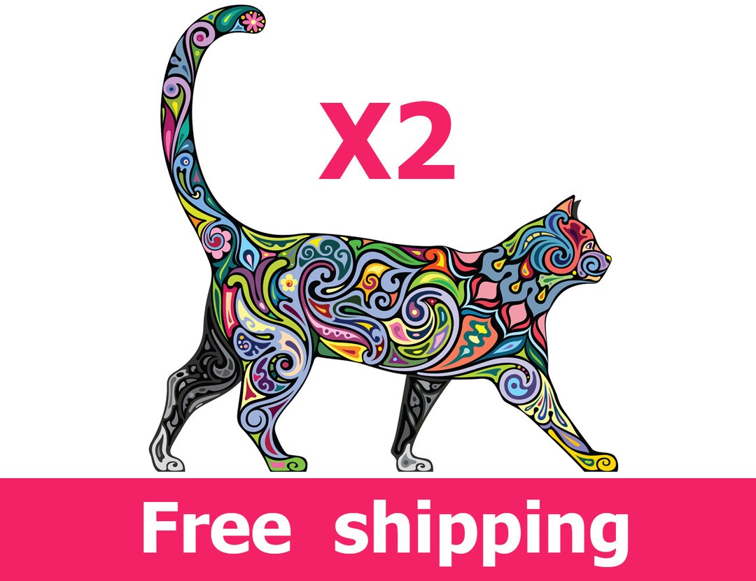 2 Abstract Cat Wall Decals Elegance Cat Wall Decal Design Etsy