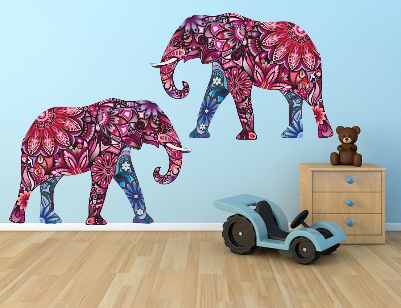 Elephants Wall Sticker Set Nursery Wall Art Elephants Wall Etsy