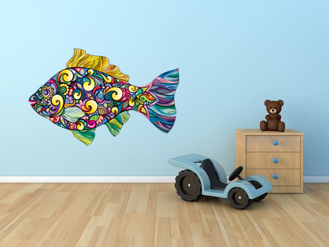 Abstract Fish Wall Decal, Colorful Fish Wall Sticker, Fish Decal Vinyl